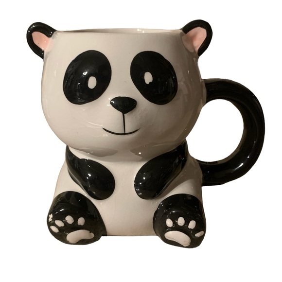Ceramic Panda Bear Coffee Mug cup black and white - Picture 1 of 4